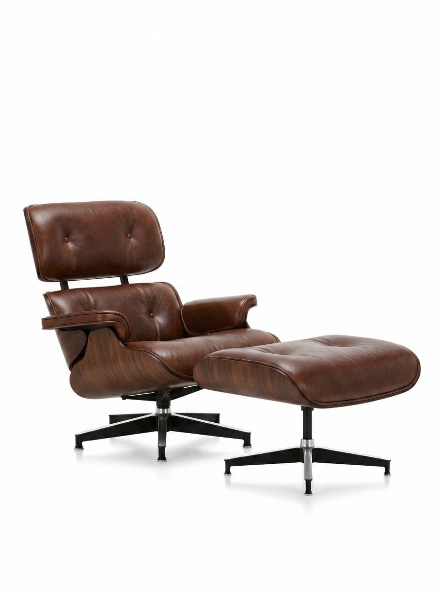SILLON Y OTOMANA EAMES CUERO BROWN